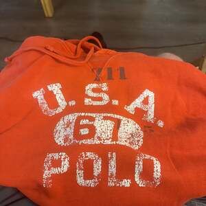 Polo Ralph Lauren Orange 1967 Athletics Fleece Hoodie size Large